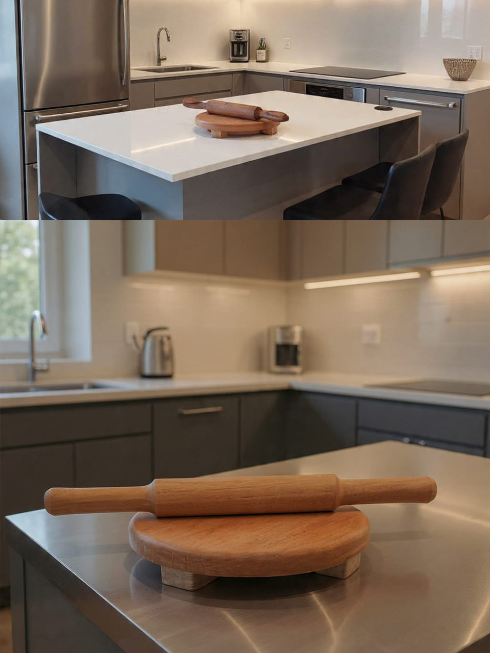 Handcrafted Vaka Wood Chapathi Board with Roller