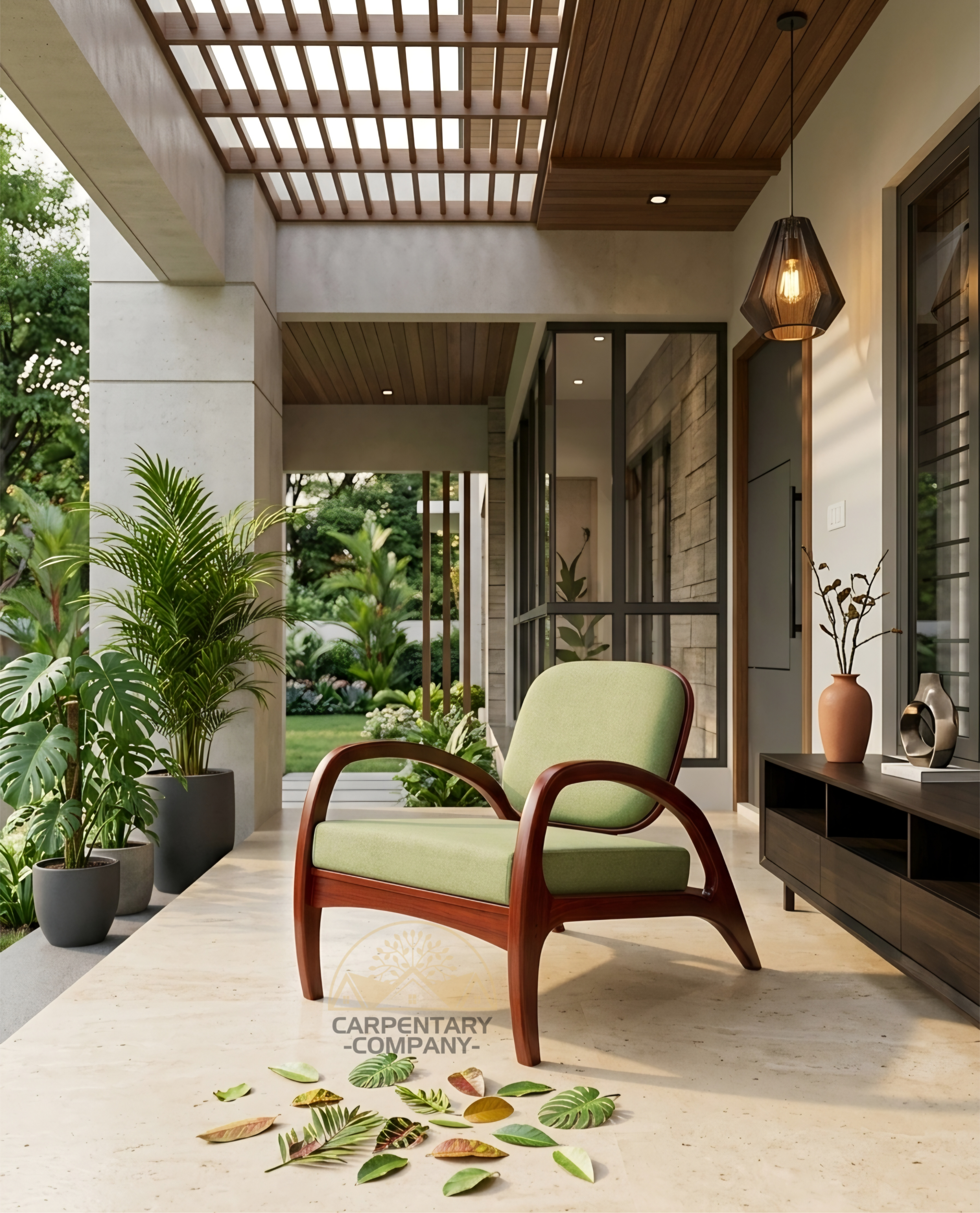 Designer Wooden Lounge Armchair – Premium Solid Wood Accent Chair with Cushioned Seat