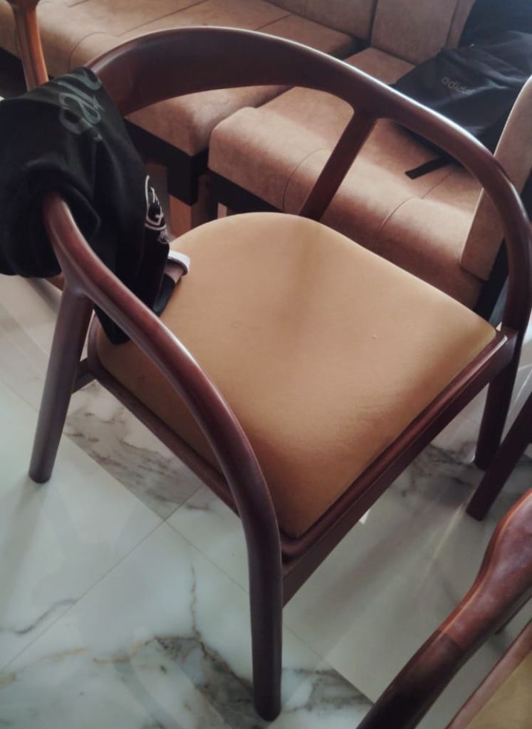 Premium Curved Wooden Armchair – Solid Wood Designer Chair with Cushioned Seat